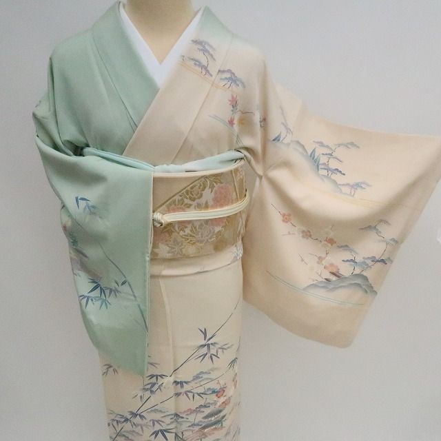 ✾まめ藤✾m2096 正絹 流水 紅葉 松 梅 手縫い仕立て 訪問着