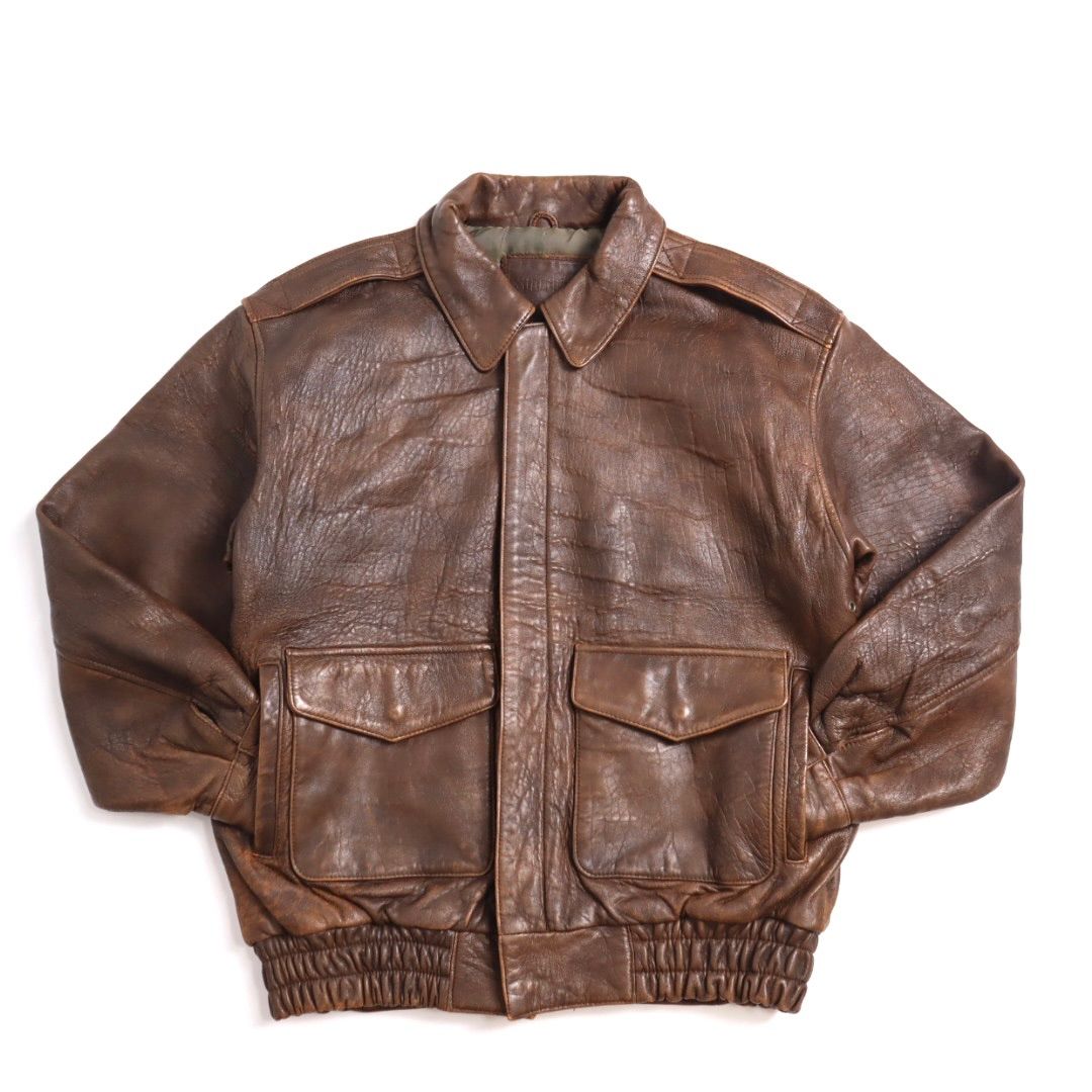 Vintage 80s 90s A2 G1 短丈 レザージャケット フライトジャケット 本革 sub urban 茶色 ブラウン 羊革 シープスキン リアルレザー