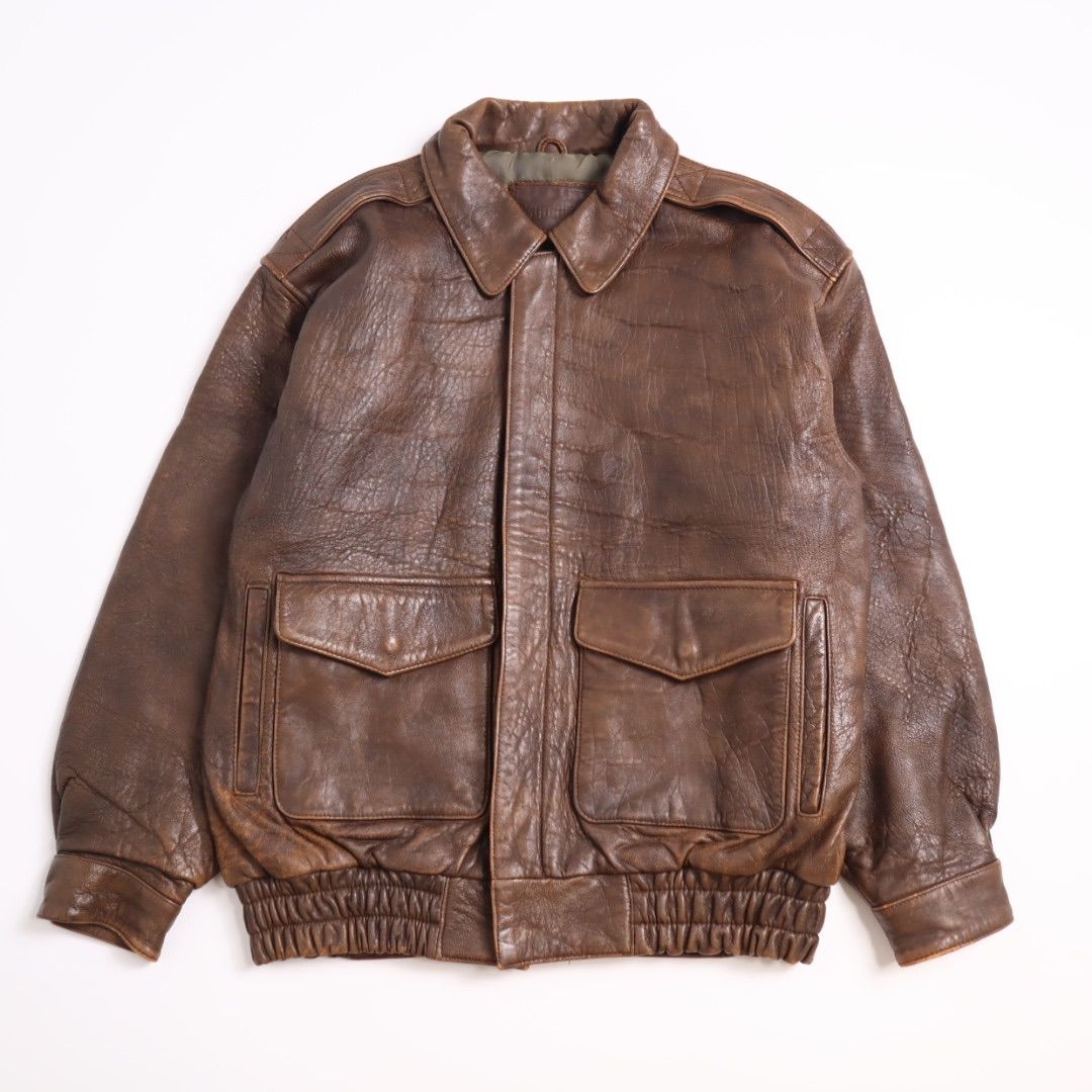 Vintage 80s 90s A2 G1 短丈 レザージャケット フライトジャケット 本革 sub urban 茶色 ブラウン 羊革 シープスキン リアルレザー