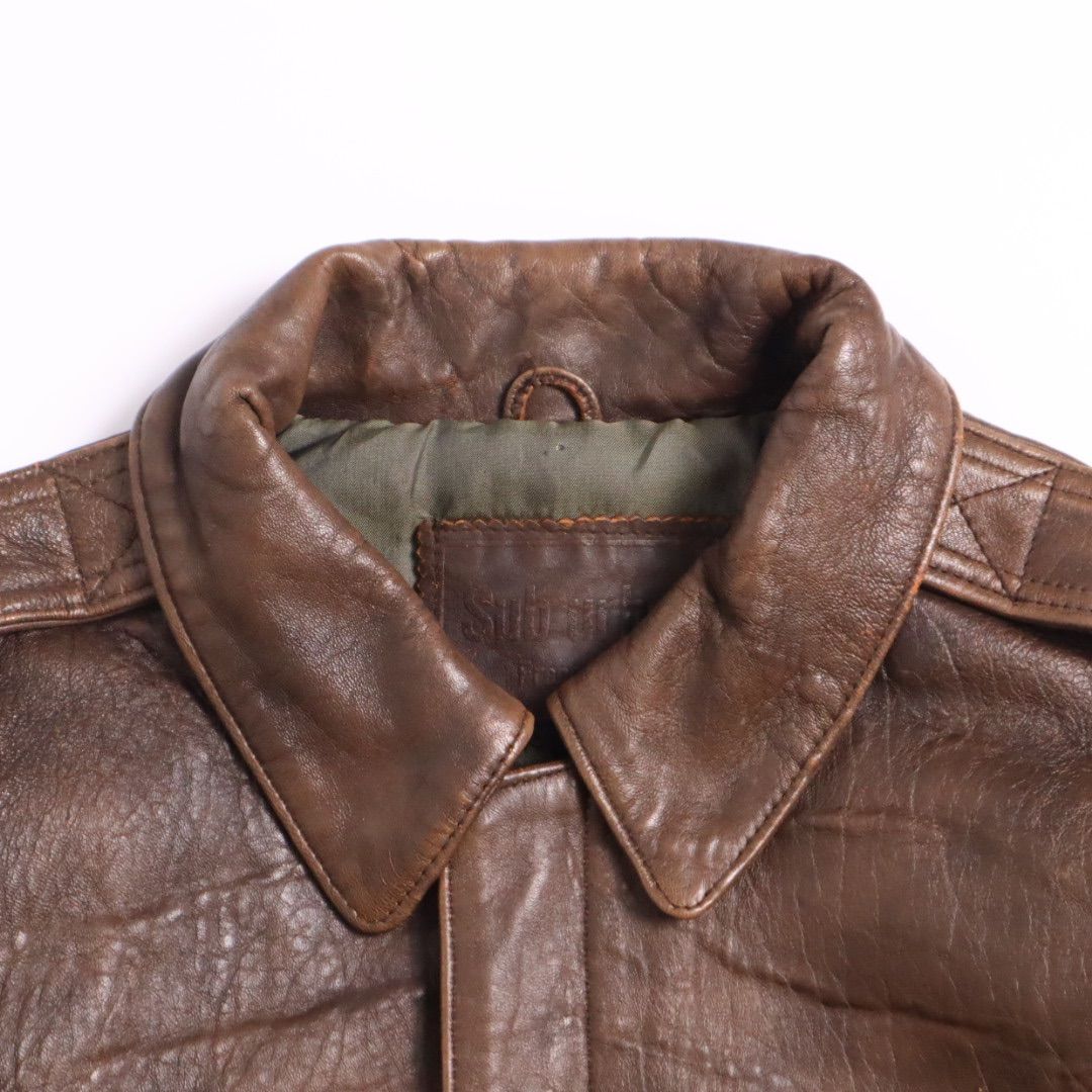 Vintage 80s 90s A2 G1 短丈 レザージャケット フライトジャケット 本革 sub urban 茶色 ブラウン 羊革 シープスキン リアルレザー KANDAIZUMI_COM