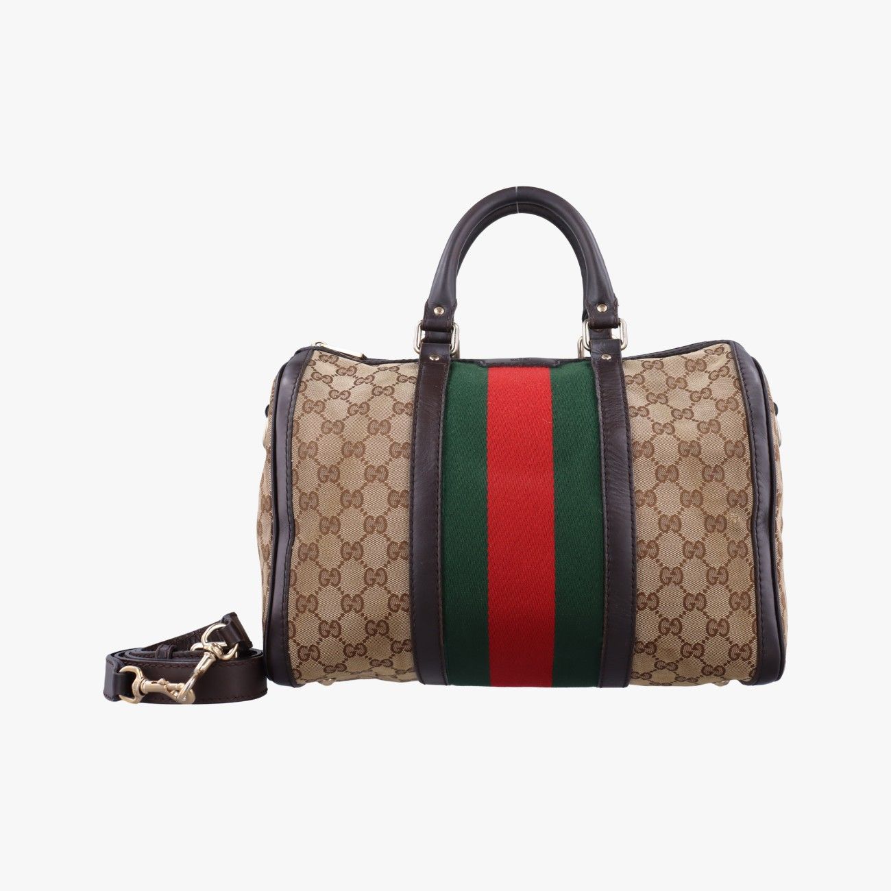 グッチGucciシェリーライン ブラウン×ベージュ×レッド×グリーン キャンバス×レザー 247205 G7552633