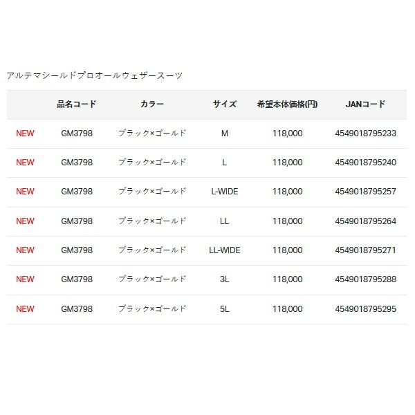  25年 新商品 がまかつ アルテマシールドプロオールウェザースーツ GM 3798 ブラック ゴールド Mサイズ その他 ウェア