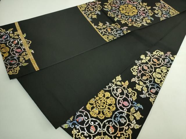 平和屋本店□最高級 龍村平蔵製 太鼓柄 本袋帯 御物平脱錦 黒地 金銀糸