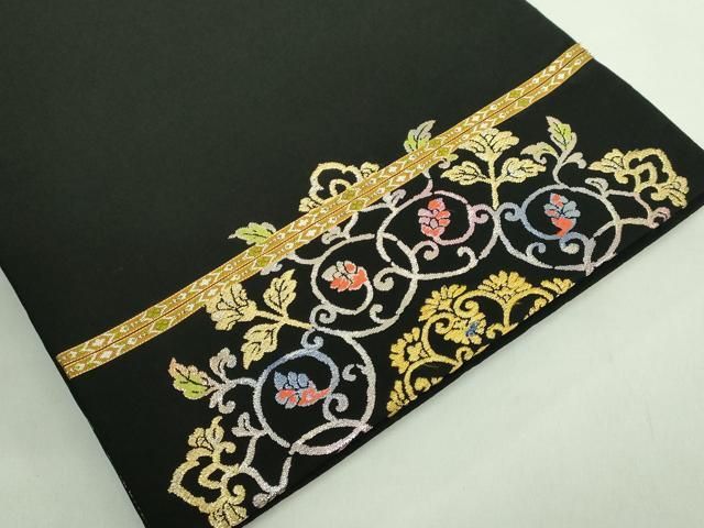 平和屋本店□最高級 龍村平蔵製 太鼓柄 本袋帯 御物平脱錦 黒地 金銀糸