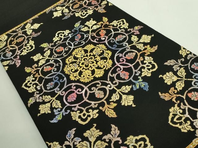 平和屋本店□最高級 龍村平蔵製 太鼓柄 本袋帯 御物平脱錦 黒地 金銀糸