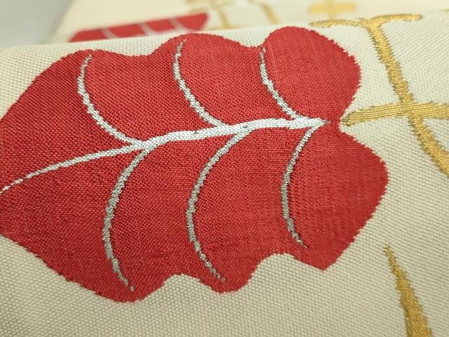 平和屋本店■極上　洛風林　工芸帯地　九寸名古屋帯　蔦の葉文　金糸　逸品　DZAB1479kh5 平和屋本店□極上 洛風林 工芸帯地 九寸名古屋帯 蔦の