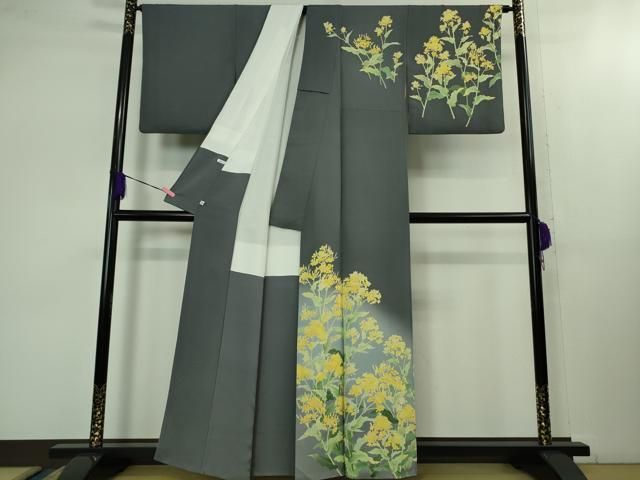 平和屋本店 上 名門染元 秀美 十日町友禅 訪問着 菜の花 褐色地 暈し染め DZAB1593kh5