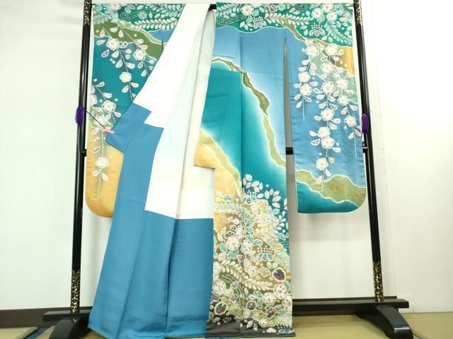平和屋本店 上 越後十日町の一流染匠 桐屋 翠山工房 振袖 長襦袢セット 辻が花 暈し染め 金彩 金通し地 DZAB1619kh5