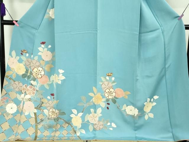 平和屋本店□極上 創業460年・千總 訪問着 駒刺繍 籬花文 天色地 金彩