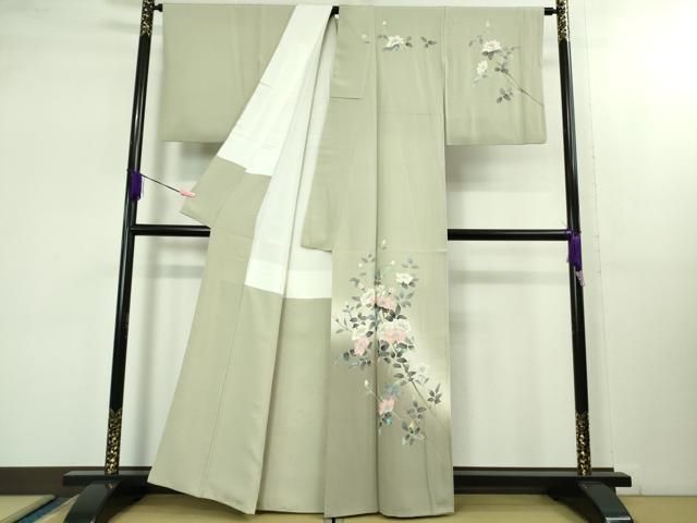 平和屋本店□極上 本加賀友禅作家 和泉衛知 訪問着 枝花文 砂色地 暈し