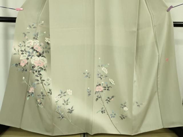 平和屋本店□極上 本加賀友禅作家 和泉衛知 訪問着 枝花文 砂色地 暈し