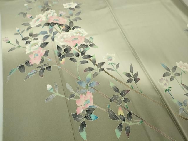 平和屋本店□極上 本加賀友禅作家 和泉衛知 訪問着 枝花文 砂色地 暈し