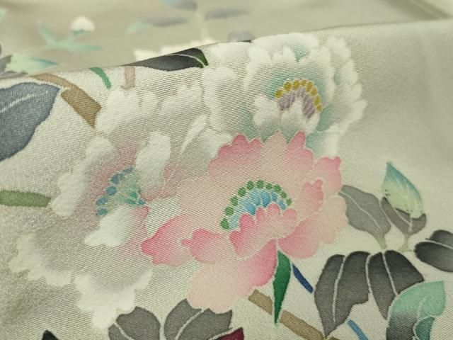 平和屋本店□極上 本加賀友禅作家 和泉衛知 訪問着 枝花文 砂色地 暈し