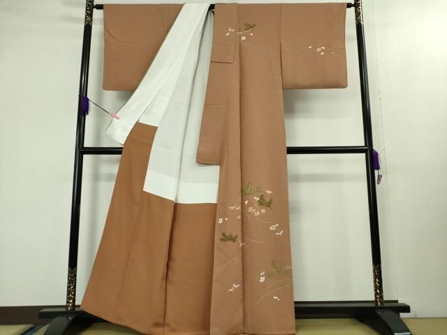 平和屋本店■極上　創業460年・千總　訪問着　刺繍　手描き　松竹梅　土器色地　金彩　逸品　DZAB1634kh5 平和屋本店○極上 創業460年・千總 色留袖 駒刺繍 南蛮船 人物文 浅