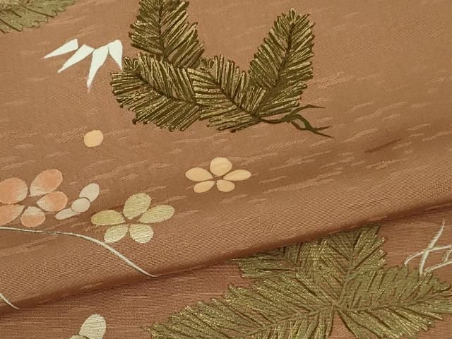 平和屋本店□極上 創業460年・千總 訪問着 刺繍 手描き 松竹梅 土器色