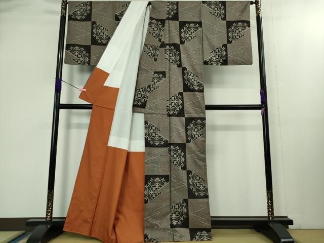 平和屋本店□極上 本場大島紬 割り込み絣 正倉院花文 逸品 DZAB1655kh5