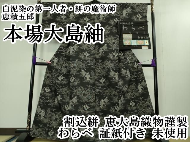 上 白泥染の第一人者 絣の魔術師 恵積五郎 本場大島紬 割込絣 恵大島織物謹製 わらべ 証紙付き kh 5