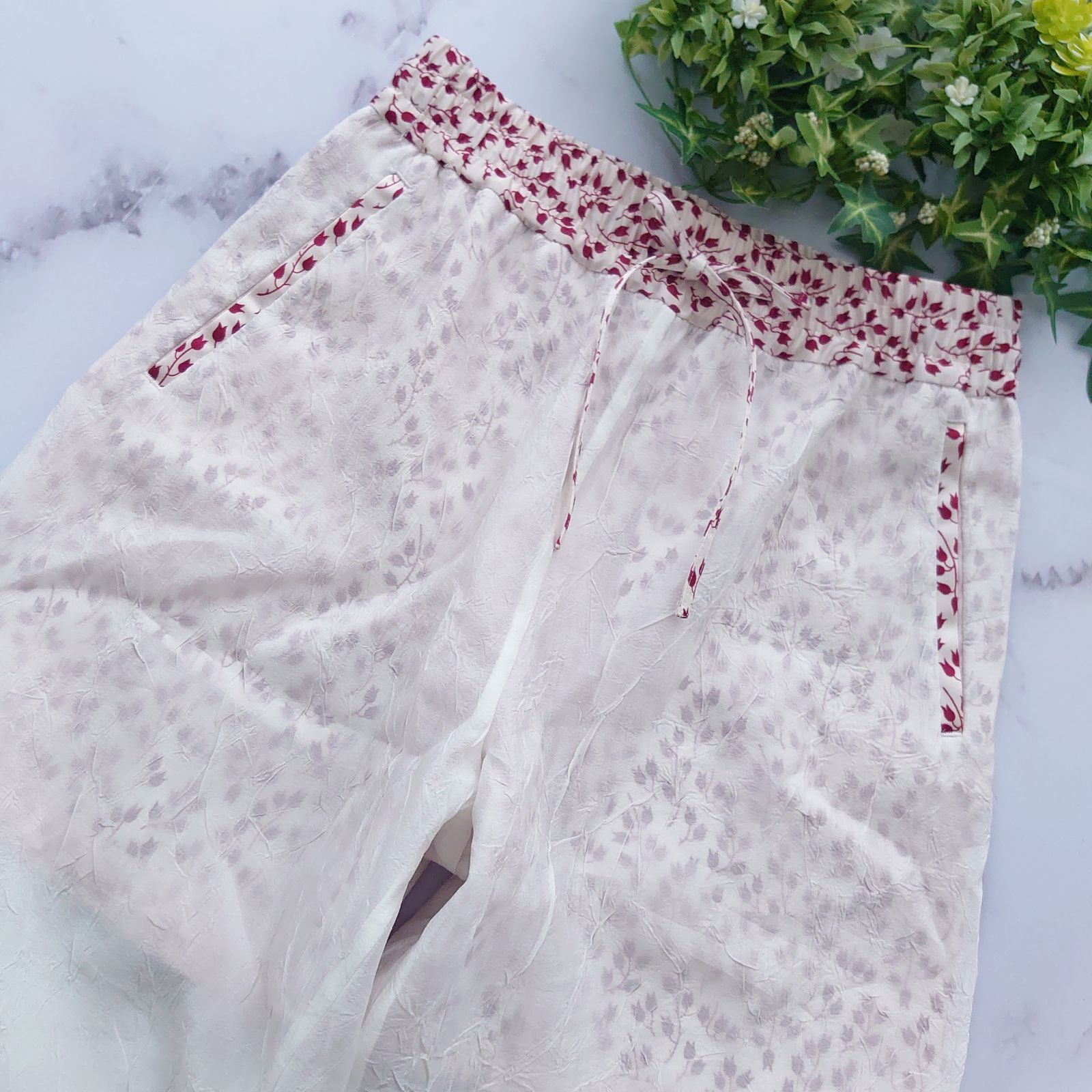 2025 テルマ チューリップ柄 レイヤードパンツ シアー ウエストゴム 34