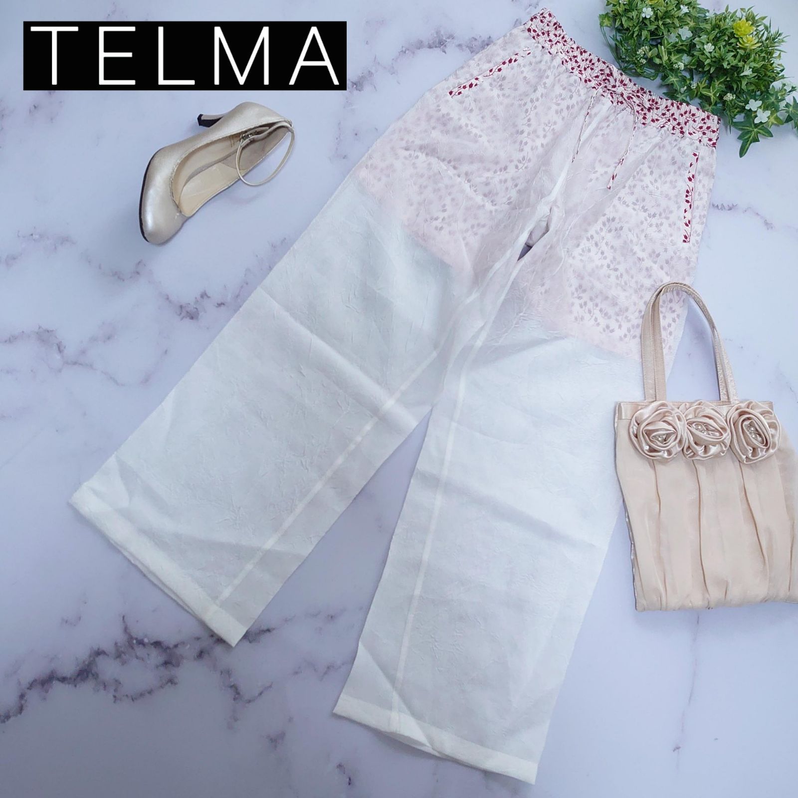 2025 テルマ チューリップ柄 レイヤードパンツ シアー ウエストゴム 34