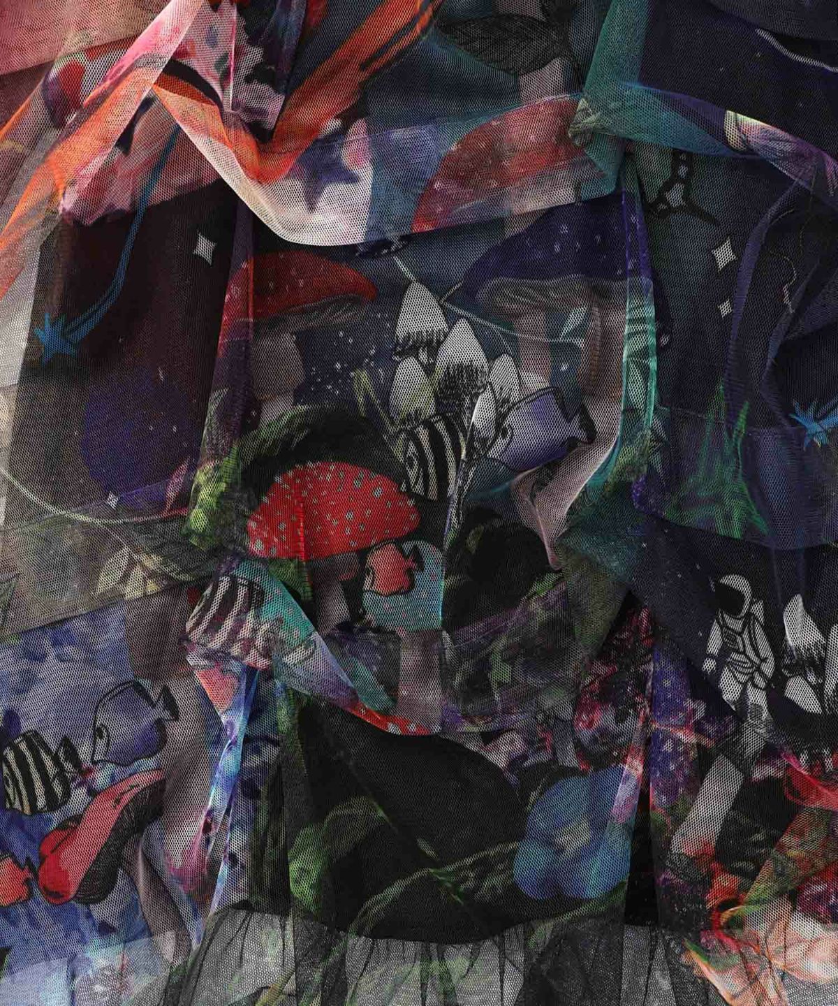 ScoLar ス 153678 2柄展開タック入りチュールバルーンワンピース