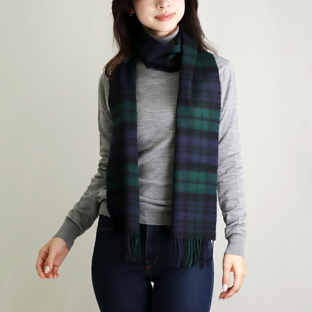 抽象的な ジョンストンズ JOHNSTONS カシミア マフラー WA000016 タータンチェック 180×25cm ストレートさのある