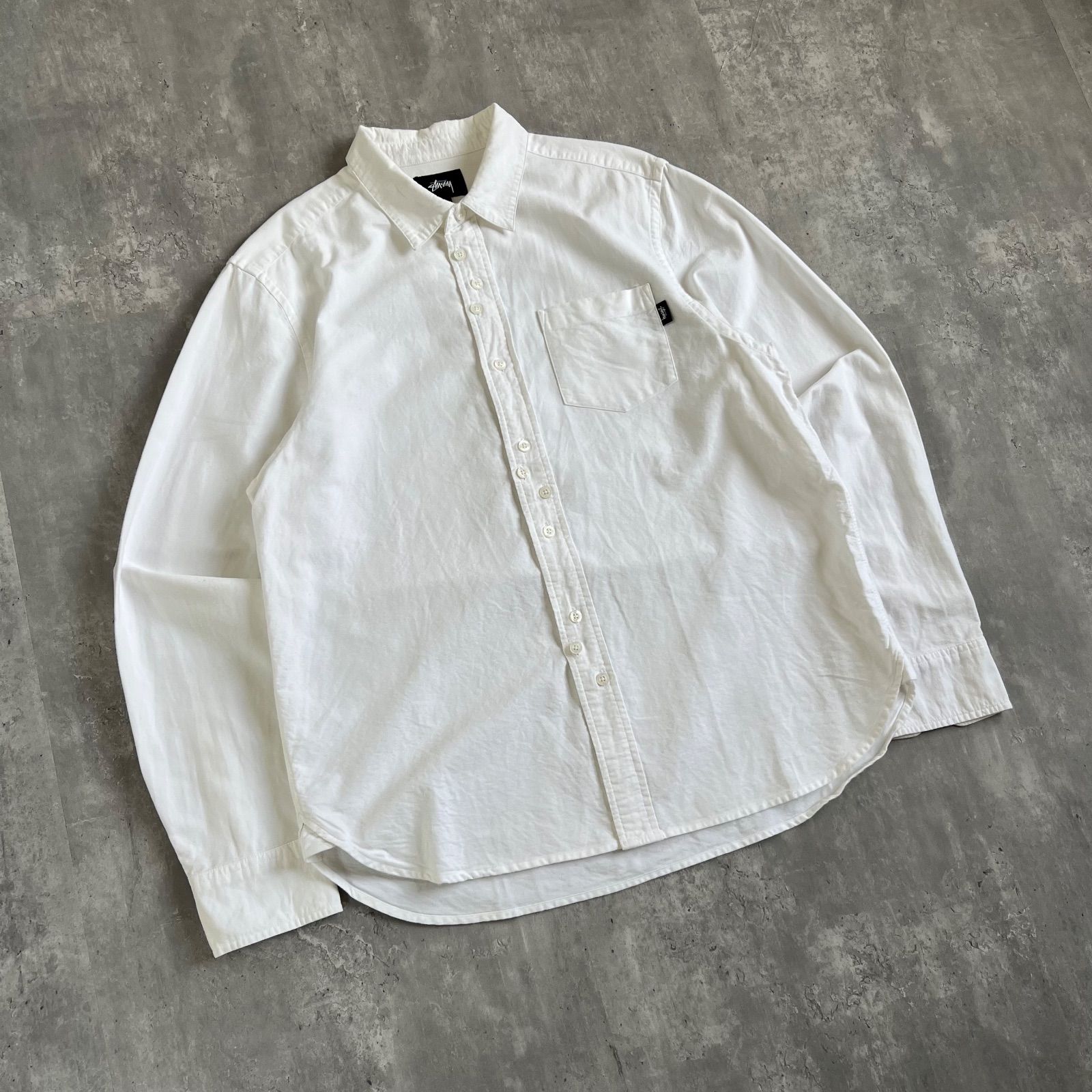 STUSSY ステューシー COMME des GARCONS サンプリング クレイジーボタン オックスフォードシャツ ホワイト系 Mサイズ KARIMZIABAT_FR