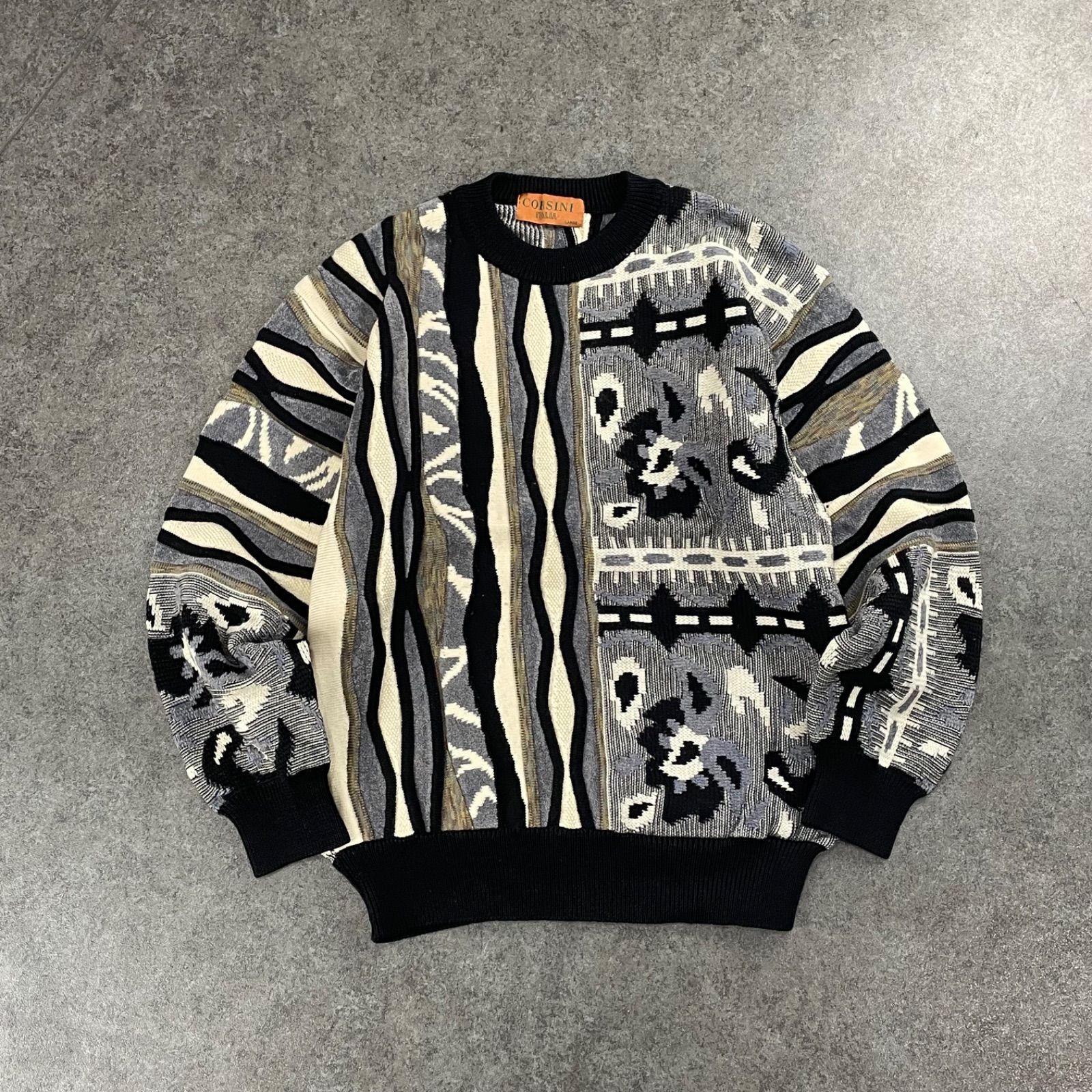 Vintage　日本製　3Dニット　クレイジーパターン　立体編み　マルチカラー 日本製・Vintage・3Dニット・立体編み・クレイジーパターン