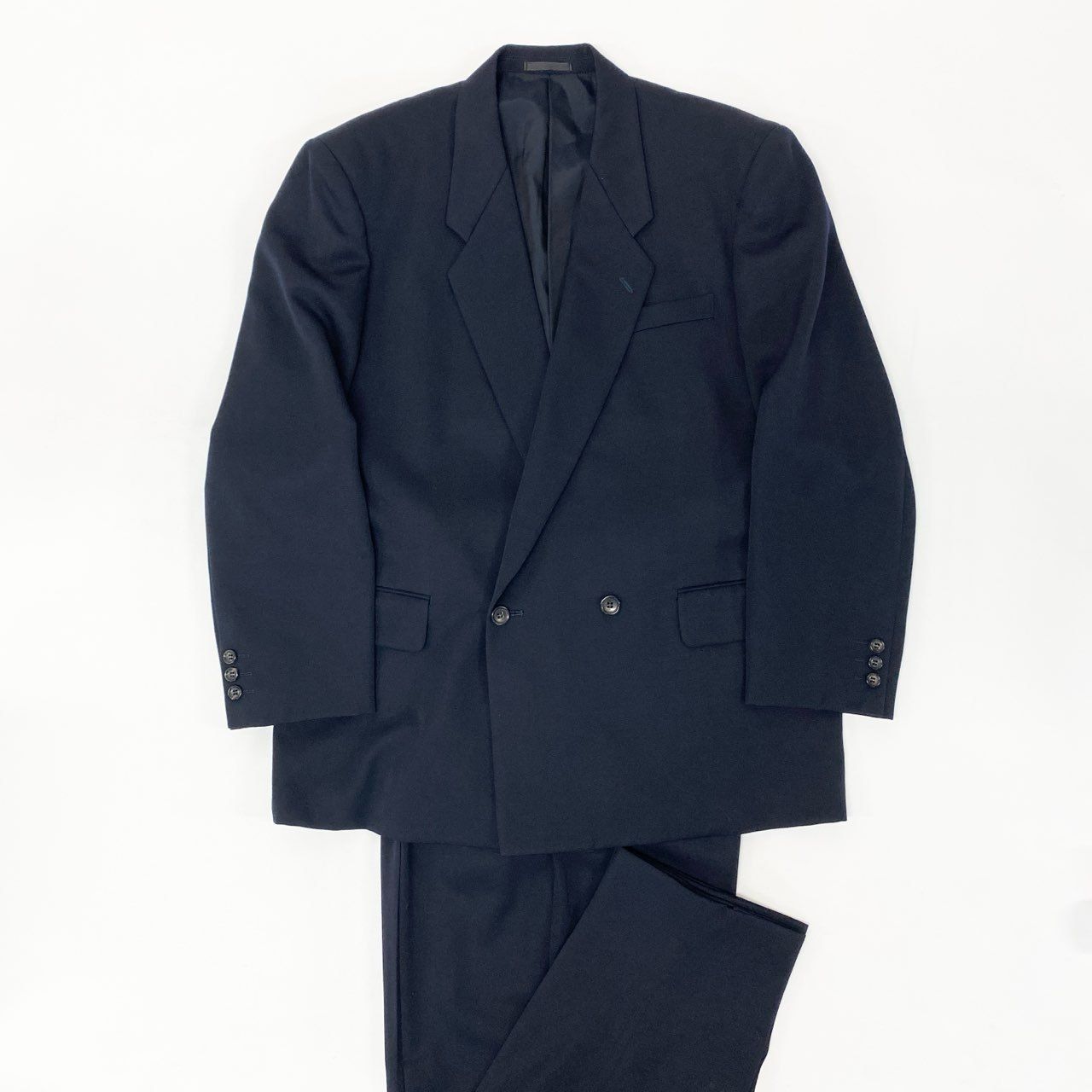 6k1 COMME des GARCONS HOMME コムデギャルソンオム 田中オム セットアップスーツ ダブルブレスト テーラードジャケット 無地 タックパンツ スラックス フォーマル AD1992 M ネイビー ウール100%o07t