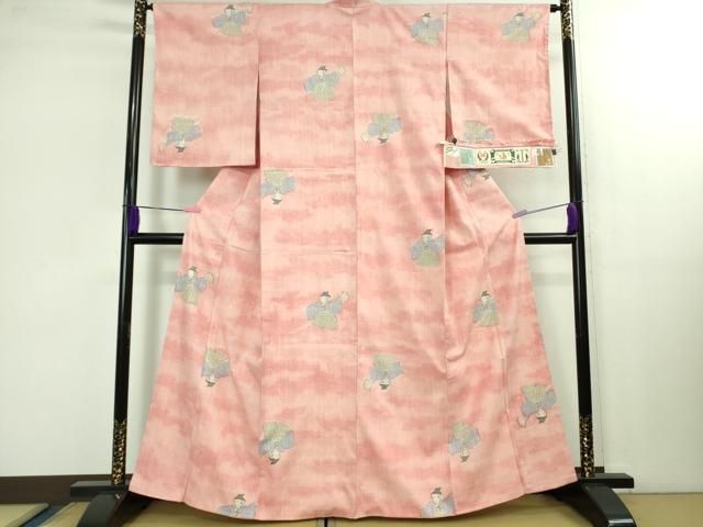 平和屋本店 上 本場結城紬 重要無形文化財 奥順謹製 モロ入り 100亀甲 飛び亀甲柄 舞 人物 証紙 証明書付き DZAB1566kh5