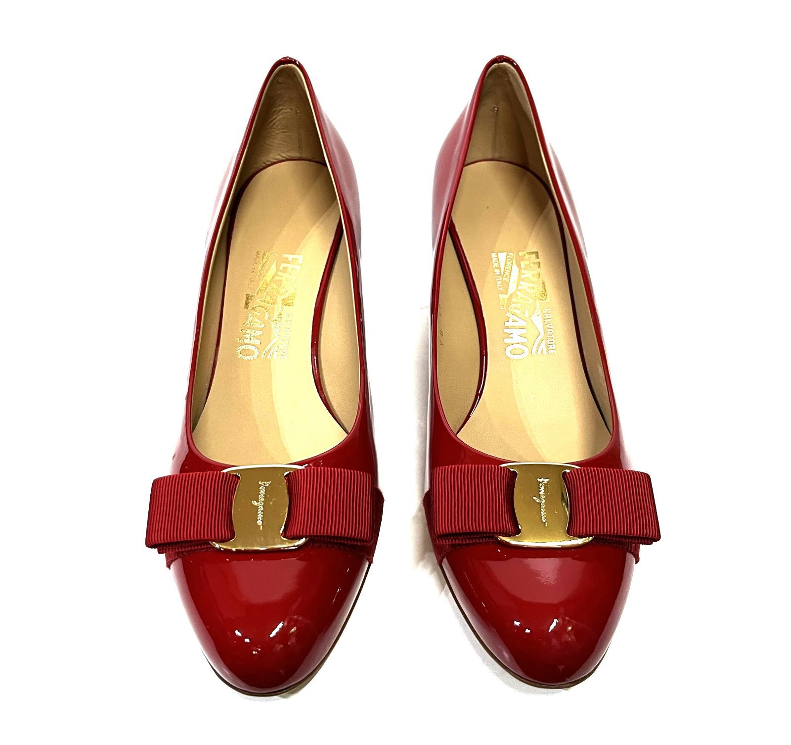 8 D 25 cm Salvatore Ferragamo｜サルヴァトーレフェラガモ CARLA 55 カーラ ヴァラリボン パテント ヒール パンプス 靴