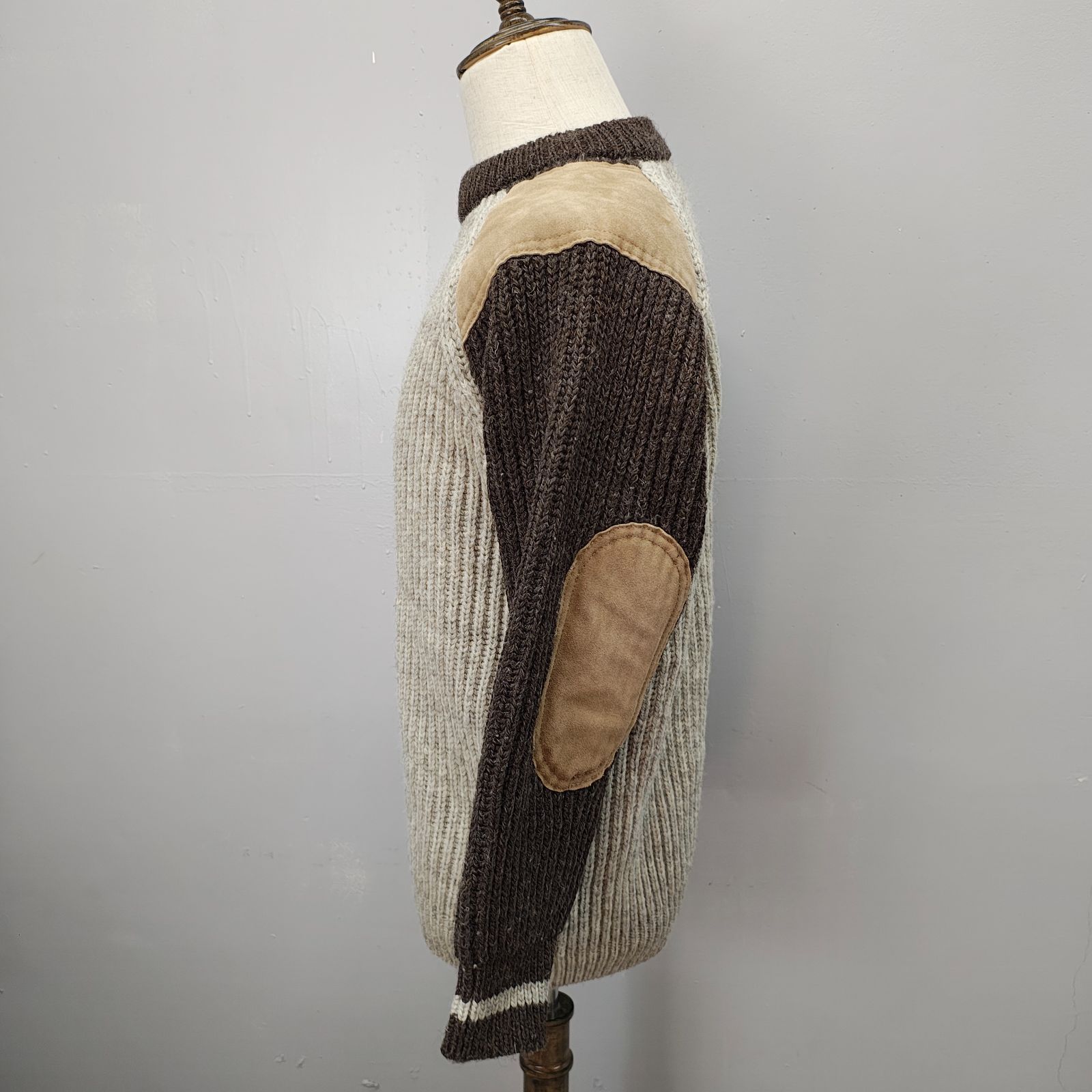 HIGHLAND2000 アラン模様革パッチ付セーター 英国製 メンズ