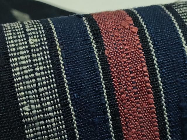 平和屋本店□極上 浦野理一 経節紬 九寸名古屋帯 間道 紺色地 逸品