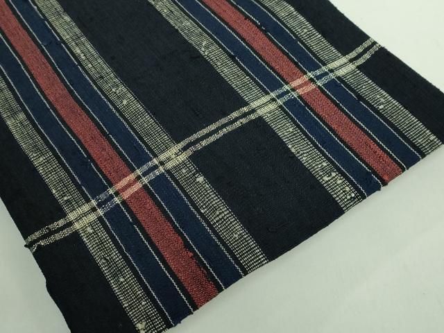 平和屋本店□極上 浦野理一 経節紬 九寸名古屋帯 間道 紺色地 逸品