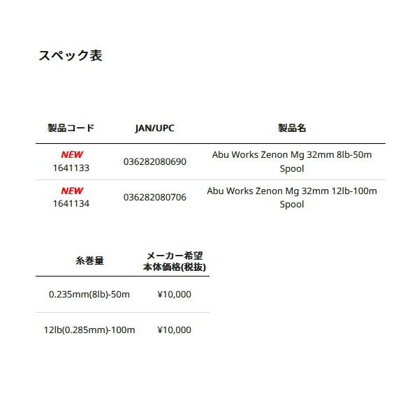  25年 新商品 アブガルシア アブワークス ゼノン エムジー 32 mm スプール 12 lb-100 m 不可 その他 リール