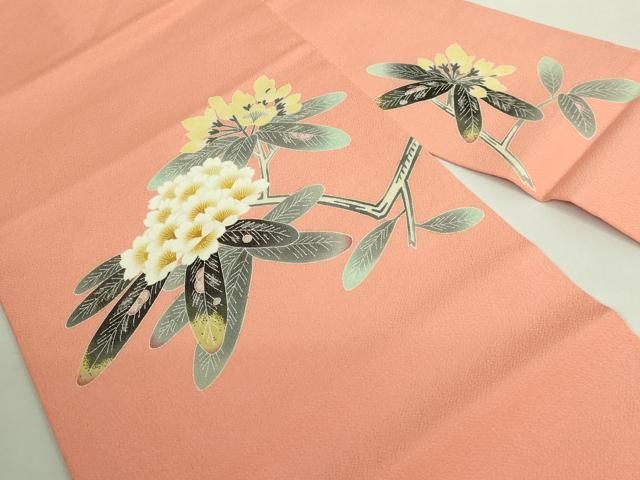 平和屋着物 上 人間国宝 羽田登喜男 九寸名古屋帯 枝花文 深支子色地 鬼しぼ縮緬 DZAB0209kh5