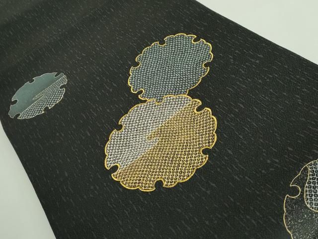 平和屋着物 上 太鼓柄袋帯 刺繍 雪輪鹿の子文 遊粋華 黒地 金銀彩 上代68万 紙タグ 反端付き DZAB0283kh5