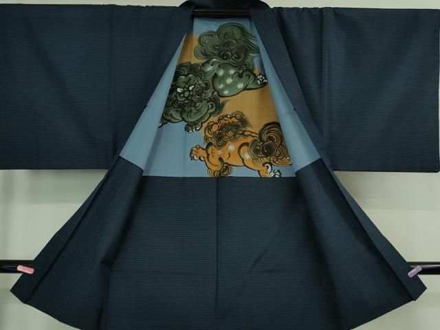 平和屋着物□極上 男性 本場大島紬 アンサンブル 長羽織 亀甲柄 濃藍色