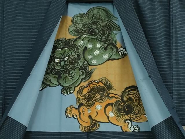 平和屋着物□極上 男性 本場大島紬 アンサンブル 長羽織 亀甲柄 濃藍色