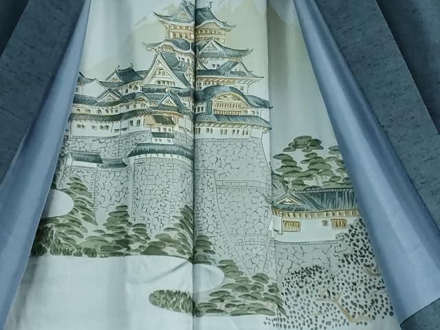 平和屋着物□極上 男性 お召 アンサンブル 長羽織 亀甲柄 逸品