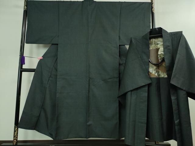 平和屋着物 上 男性 本場大島紬 アンサンブル 長羽織 濃紺地 kh 5