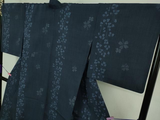 平和屋着物■極上　結城紬　単衣　100亀甲　飛び亀甲柄　枝葉間道　四つ葉のクローバー　逸品　DZAB0596kh5 平和屋着物□極上 結城紬 単衣 100亀甲 飛び亀甲柄 枝葉間道 四つ葉の