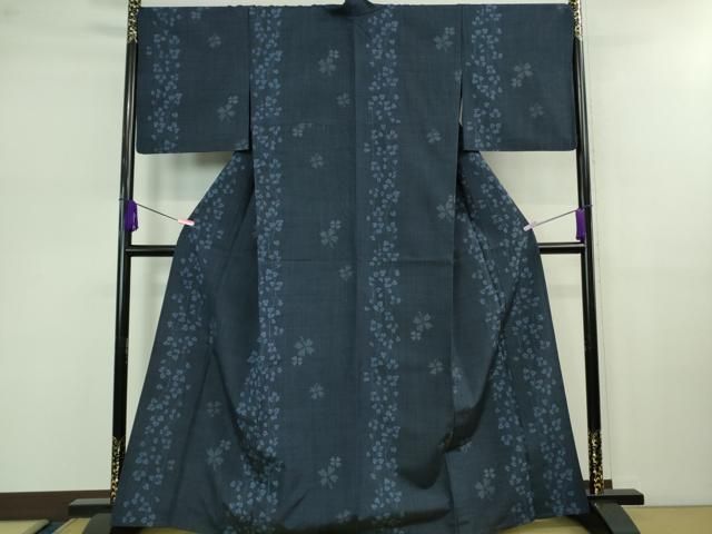 平和屋着物□極上 結城紬 単衣 100亀甲 飛び亀甲柄 枝葉間道 四つ葉の