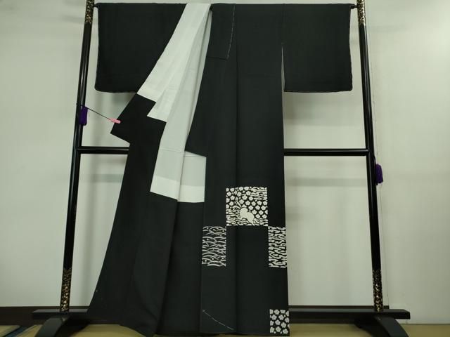 平和屋着物 上 東京友禅 菅有鬼一 色留訪問着 飛兎 色紙草花文 黒地 金彩 DZAB0604kh5