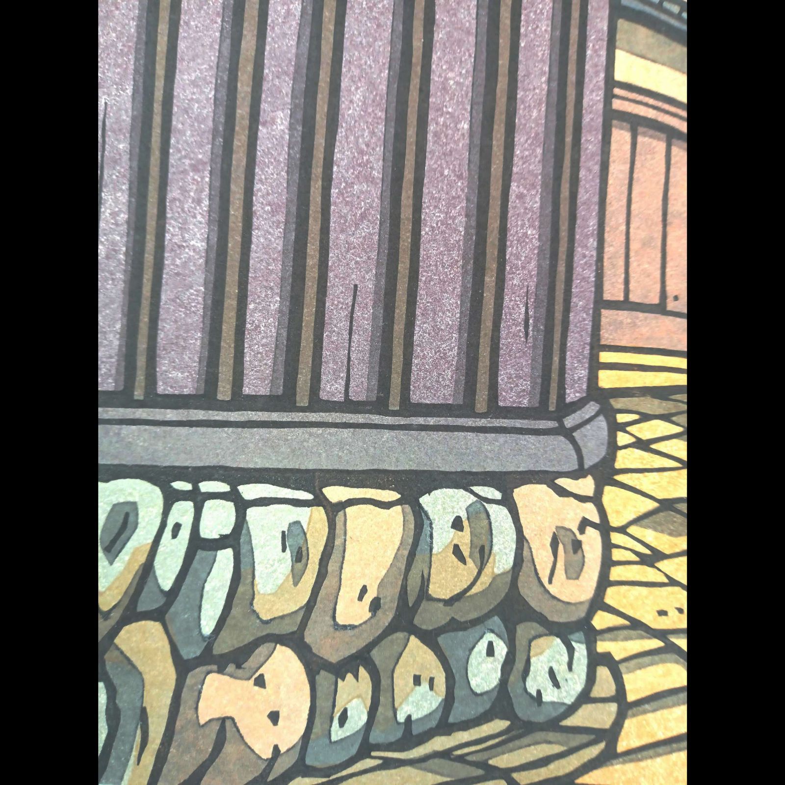 真作]創作版画 西嶋勝之先生木版画「黄雲」サインあり 無限定 ☆送料