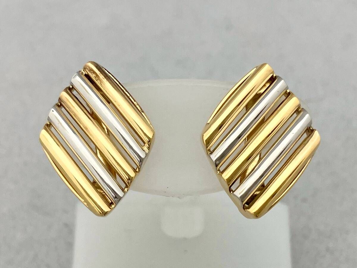 K18 Pt900 イヤリング 3.1g ダイヤ型コンビデザイン