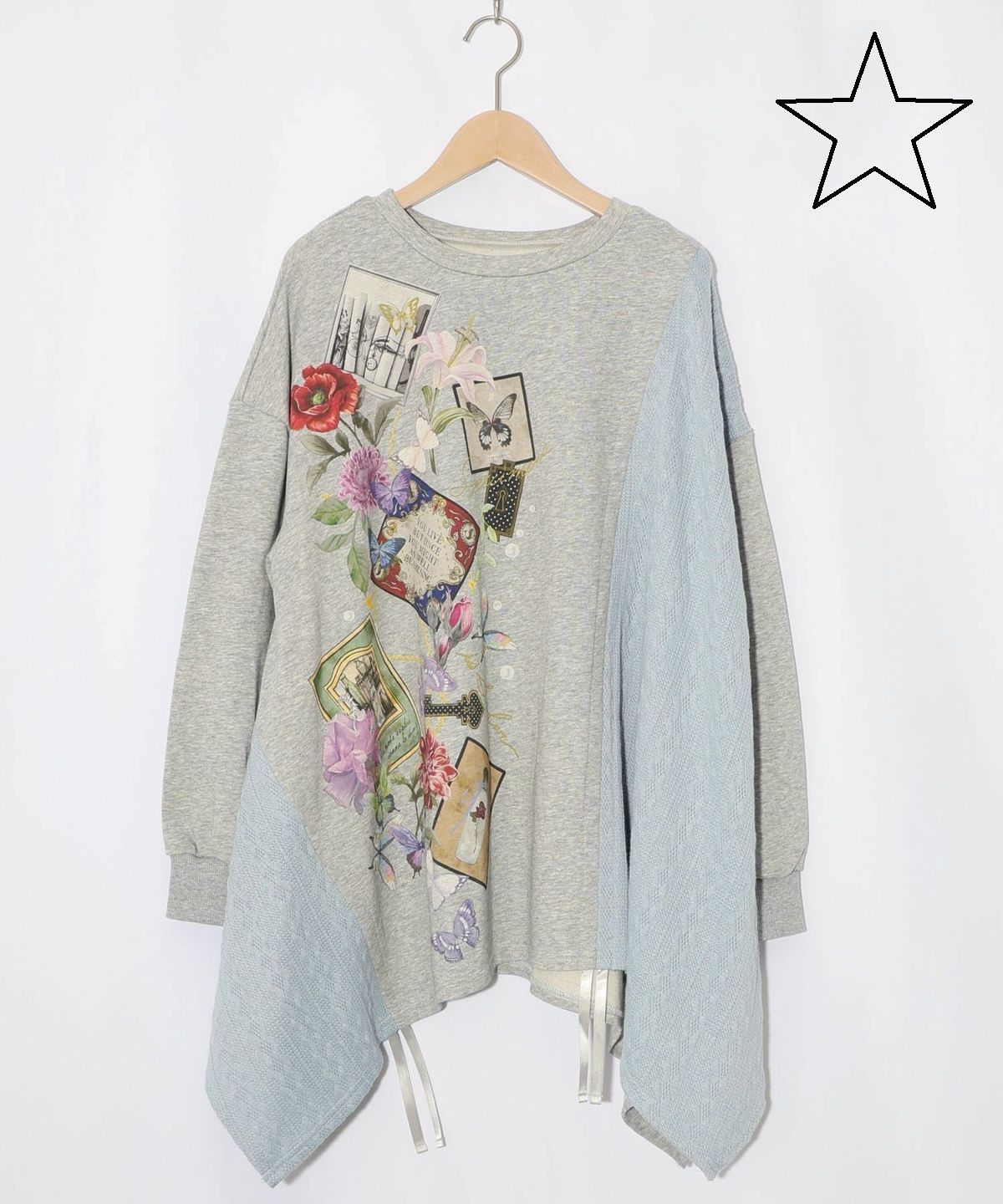 isScoLar イズス 553241 額縁×花×蝶柄 ニットソー×裏毛切替プルオーバー