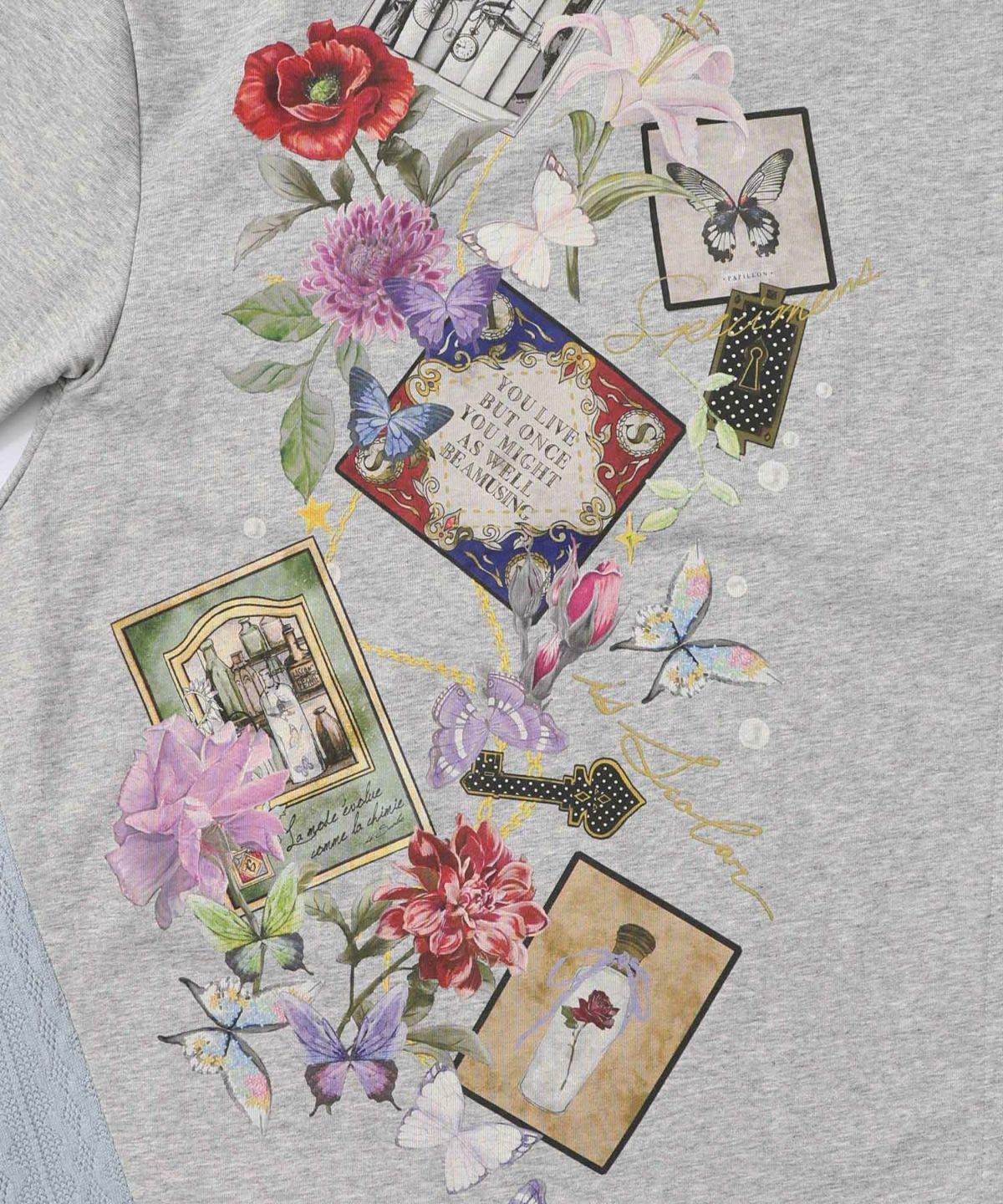 isScoLar イズス 553241 額縁×花×蝶柄 ニットソー×裏毛切替プルオーバー