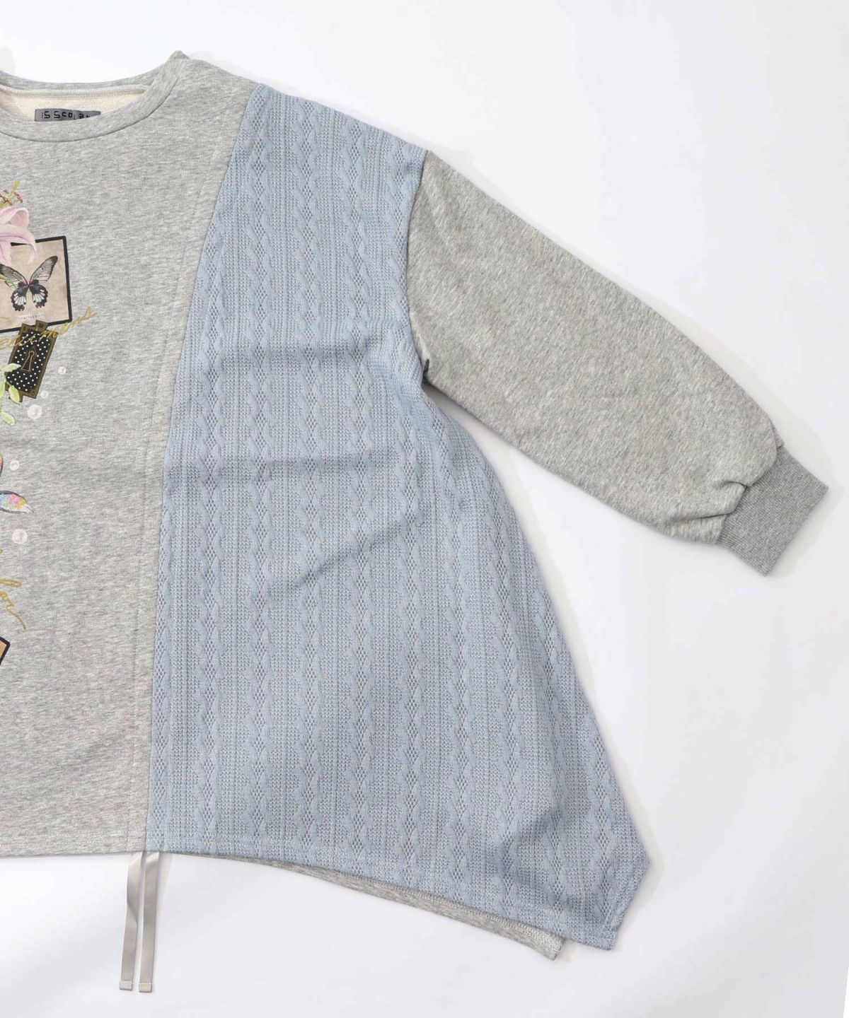  isScoLar イズス 553241 額縁×花×蝶柄 ニットソー×裏毛切替プルオーバー その他 トップス