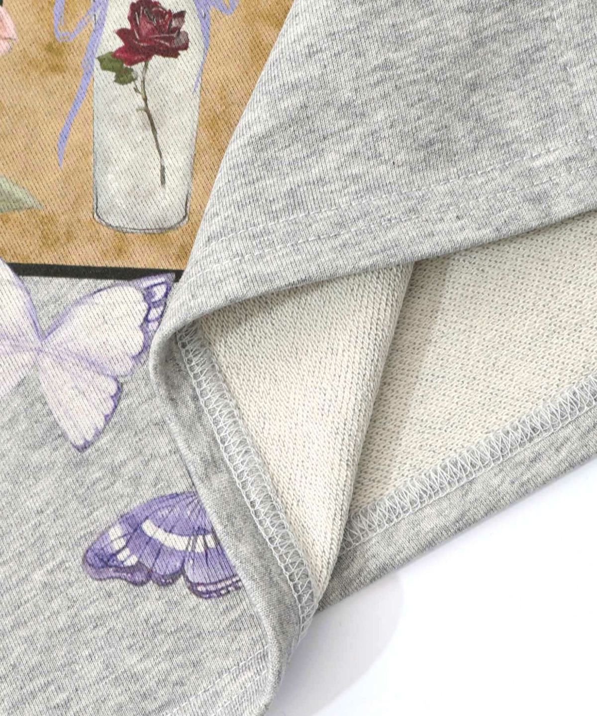 額縁×花×蝶柄 ニットソー×裏毛切替プルオーバー