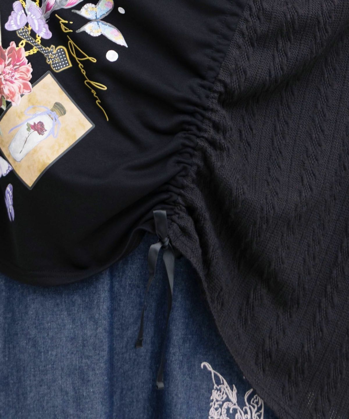 額縁×花×蝶柄 ニットソー×裏毛切替プルオーバー